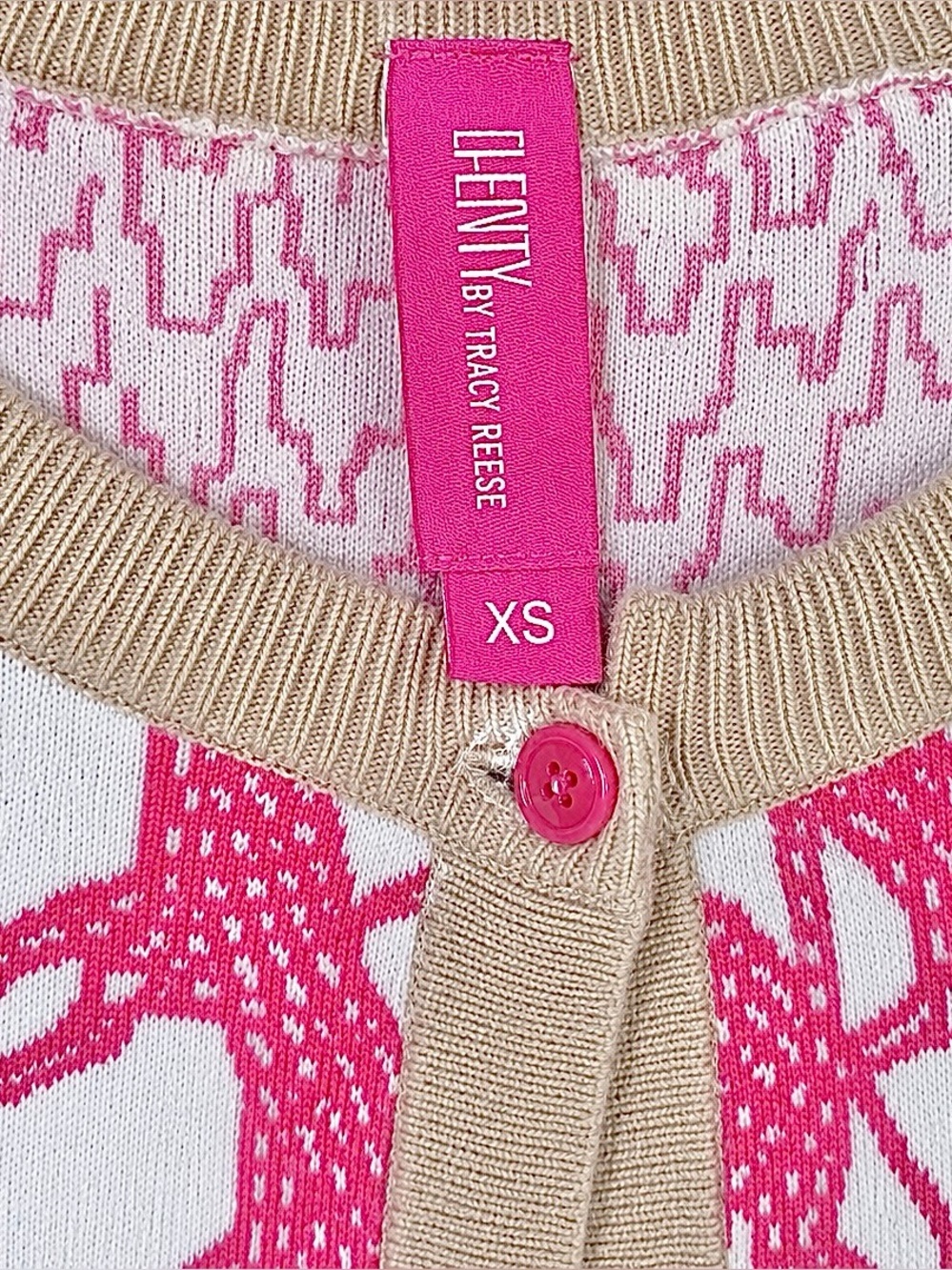 PLENTY by Tracy Reese Red & Cream Giraffe Pattern Cardigan Sweater XS - Picture 2 of 6